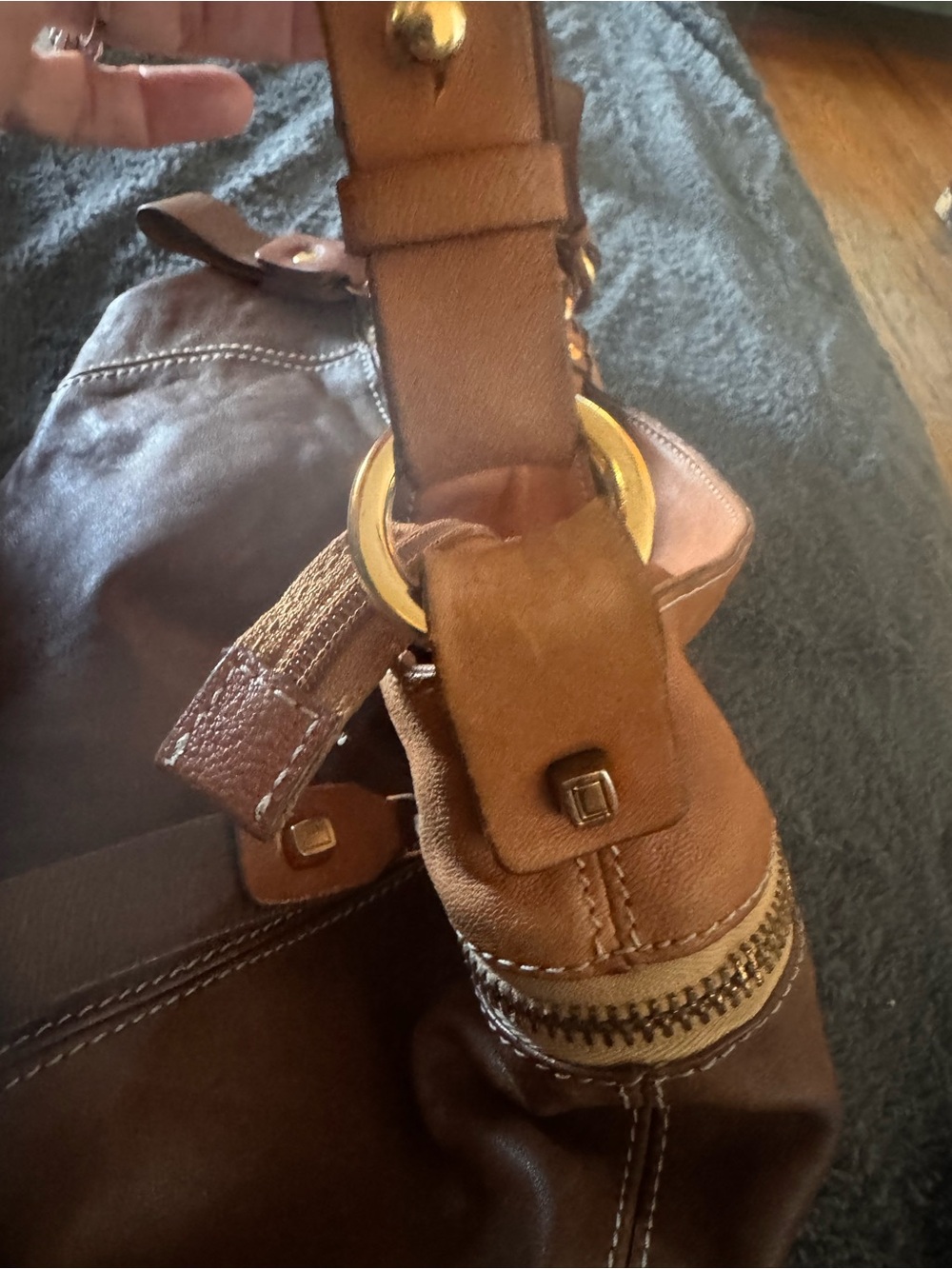 Luana Genuine Leather Hobo Shoulder Bag in Brown/Cognac - - Picture 7 of 7